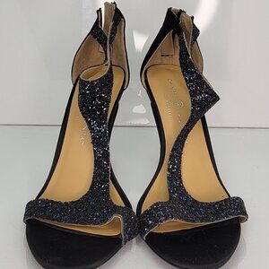 Chinese Laundry Lychee Black Metallic Glitter T-Strap Heels | Size 9.5 |
